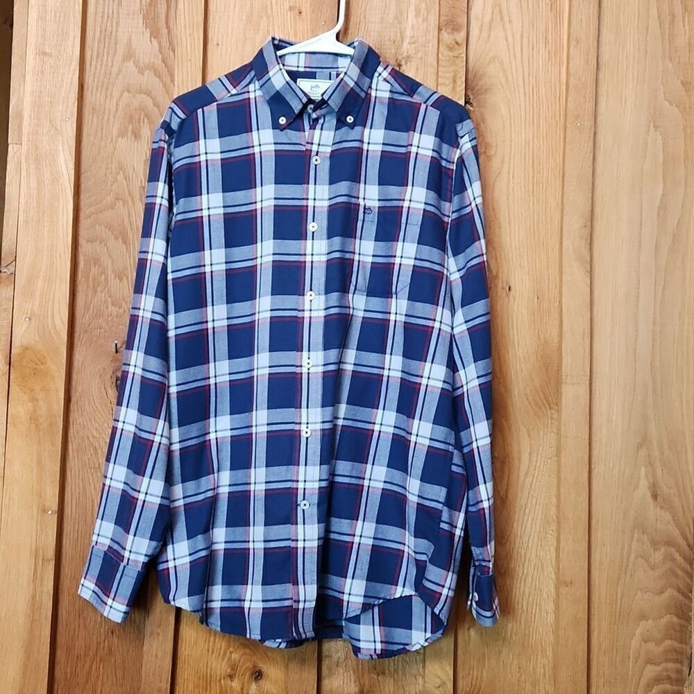Southern Tide Long Sleeve Button Down Shirt, Medium, Blue, Red, & White Plaid